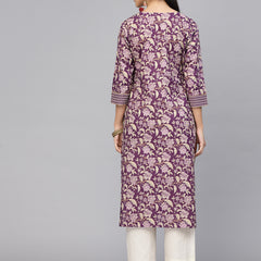 Largish Cotton Purple Foil Floral Print Kurta