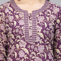 Largish Cotton Purple Foil Floral Print Kurta