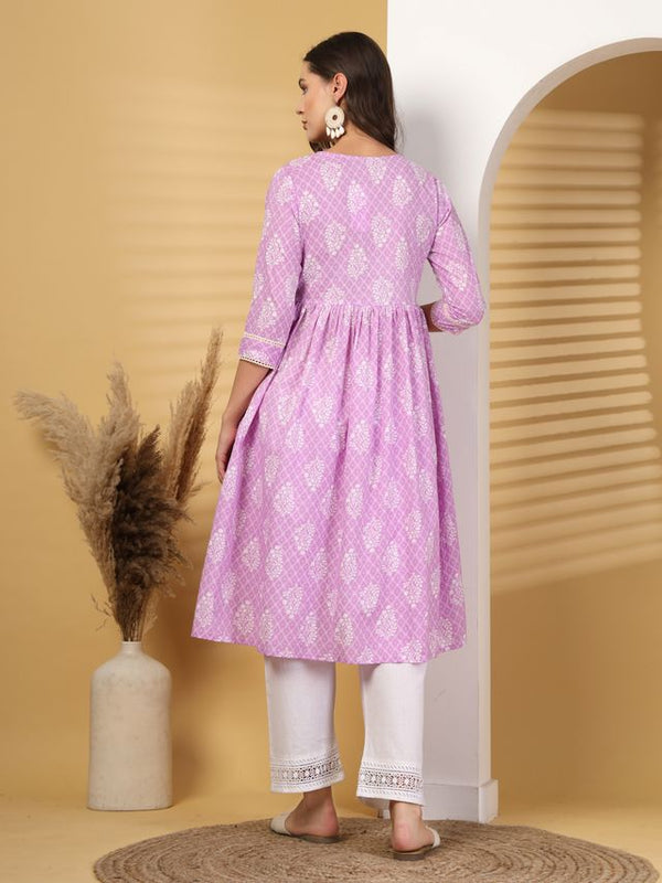 Largish Cotton Purple Booti Print Kurta
