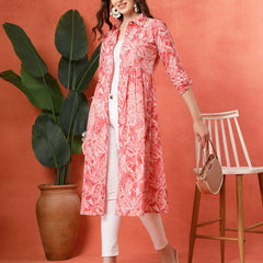Largish Women's Western Peach Cotton Printed Shrug