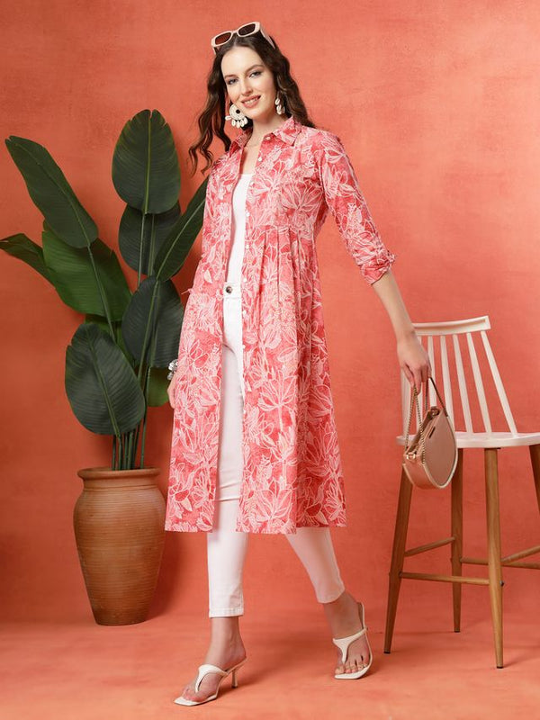 Largish Women's Western Peach Cotton Printed Shrug