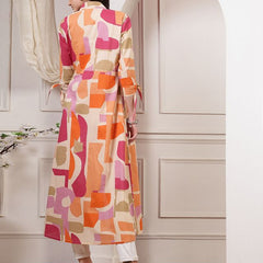 Largish orange Cotton Printed Shrug