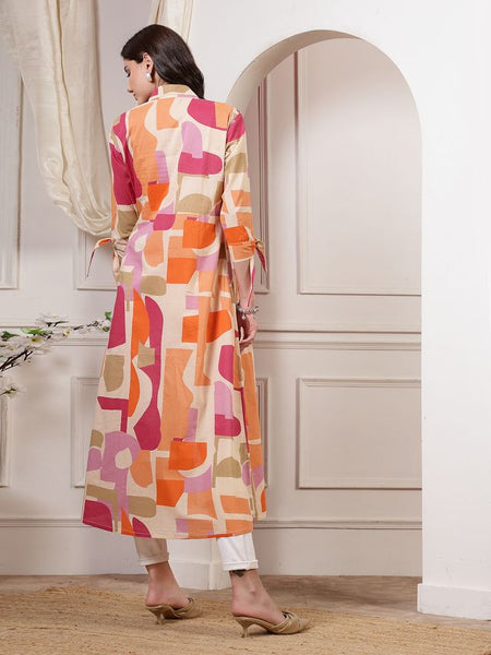 Largish orange Cotton Printed Shrug