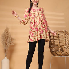 Largish Beige Floral Printed Kurta for Women
