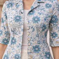 Largish Women's Off White Floral Print Cotton Coat Collar Shrug