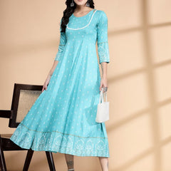 Largish Rayon Pigment print Sky blue Anarkali full maxi Dress
