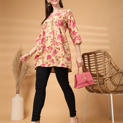 Largish Beige Floral Printed Kurta for Women