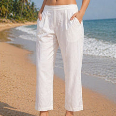 Off White Premium Cotton Flex Straight Fit Pant for Women