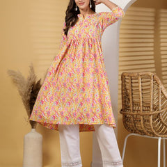 Largish Cotton Yellow Floral Print Kurta