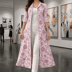 Largish Women's Rose Pink Floral Print Cotton Coat Collar Shrug