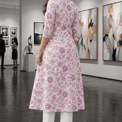 Largish Women's Rose Pink Floral Print Cotton Coat Collar Shrug