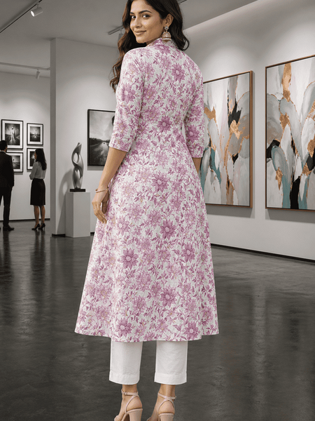 Largish Women's Rose Pink Floral Print Cotton Coat Collar Shrug