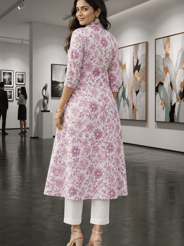 Largish Women's Rose Pink Floral Print Cotton Coat Collar Shrug