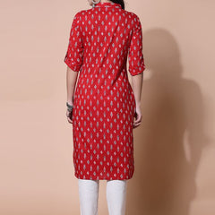 Largish Women's Red Cotton Printed Pathani Kurta