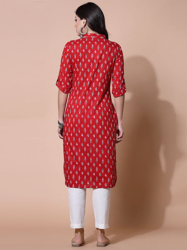 Largish Women's Red Cotton Printed Pathani Kurta