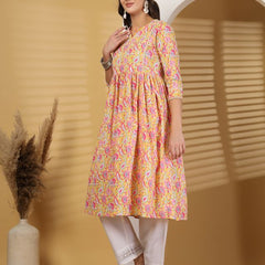 Largish Cotton Yellow Floral Print Kurta
