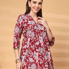 Largish Maroon Floral Printed Kurta for Women