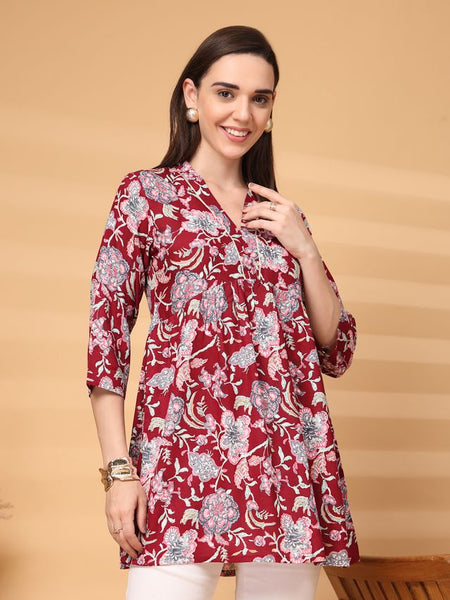 Largish Maroon Floral Printed Kurta for Women