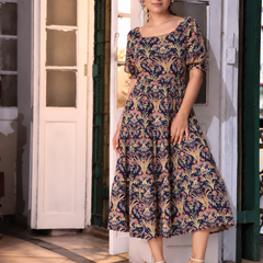 Largish Rayon floral print fit & flare dress