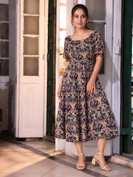 Largish Rayon floral print fit & flare dress