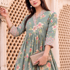 Largish Light Green Cotton Lurex Floral Print Gown