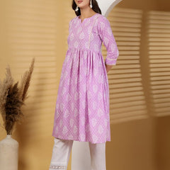 Largish Cotton Purple Booti Print Kurta