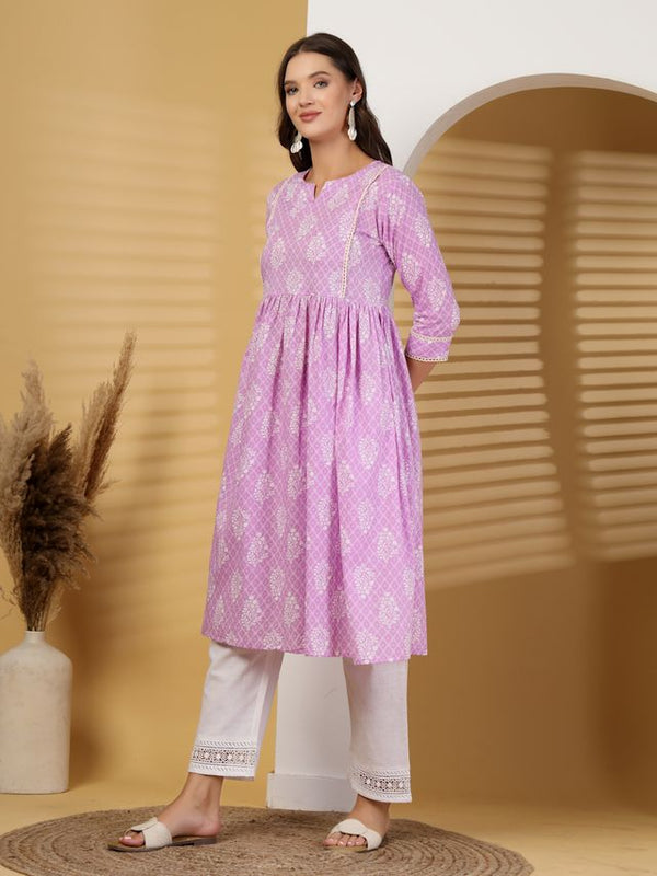 Largish Cotton Purple Booti Print Kurta