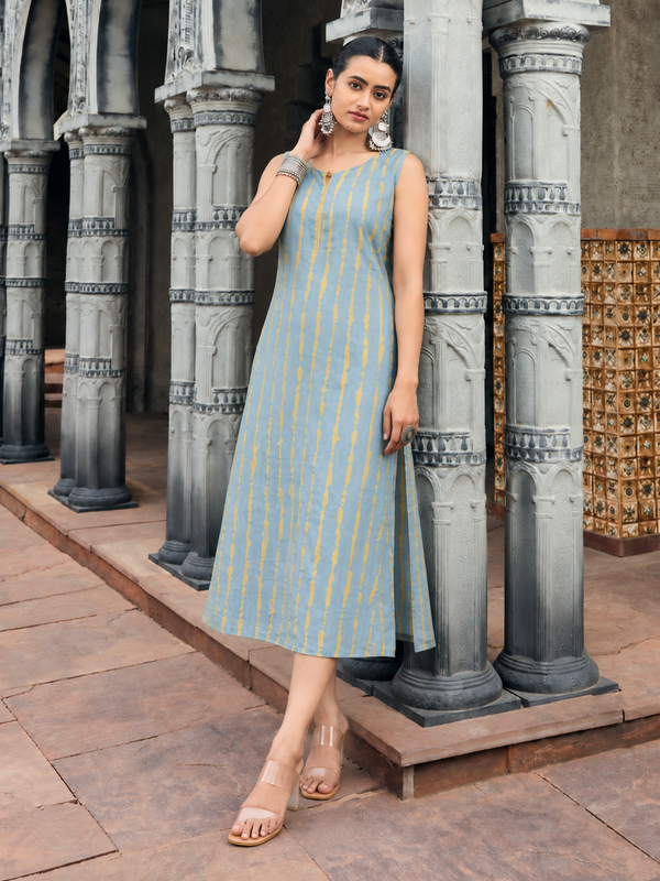 Largish Stylish women’s striped A-line Cotton Dress