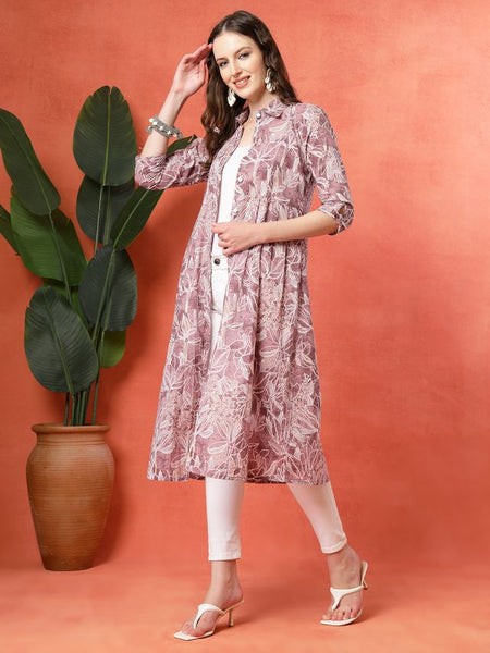 Largish Women's Western Purple Cotton Printed Shrug