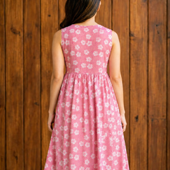Women Pink Floral Print V-Neck Fit & Flare calf-Length Dress