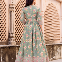 Largish Light Green Cotton Lurex Floral Print Gown