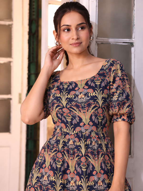 Largish Rayon floral print fit & flare dress
