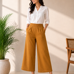 Women’s Yellow Wide-Leg Cotton Trousers