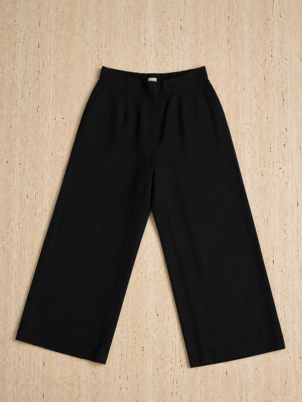 Women’s Black Wide-Leg Cotton Trousers