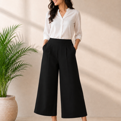 Women’s Black Wide-Leg Cotton Trousers