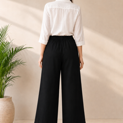 Women’s Black Wide-Leg Cotton Trousers