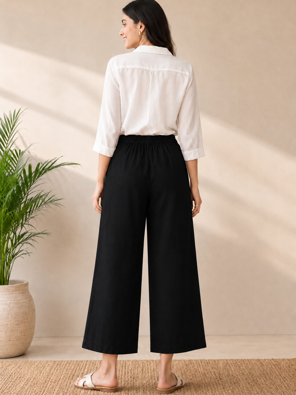 Women’s Black Wide-Leg Cotton Trousers