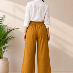 Women’s Yellow Wide-Leg Cotton Trousers