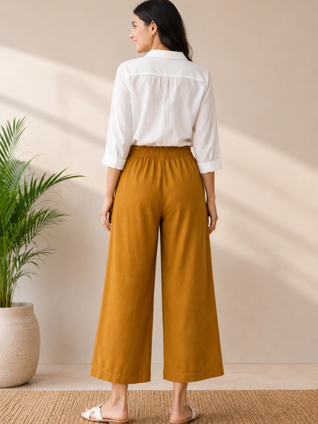 Women’s Yellow Wide-Leg Cotton Trousers