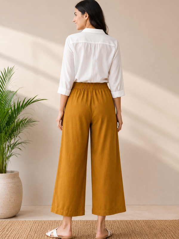 Women’s Yellow Wide-Leg Cotton Trousers