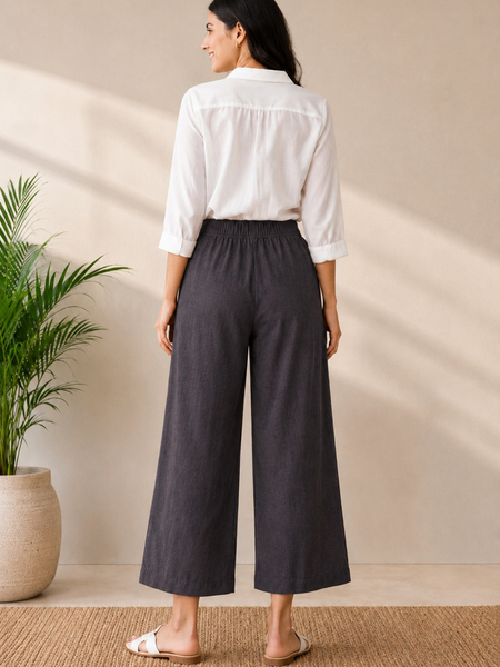 Women’s Grey Wide-Leg Cotton Trousers