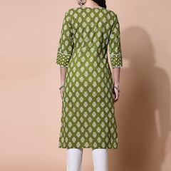 Largish Green Floral Print Straight Kurta