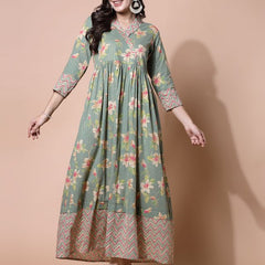 Largish Light Green Cotton Lurex Floral Print Gown