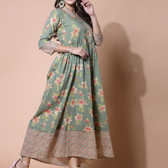 Largish Light Green Cotton Lurex Floral Print Gown