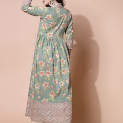 Largish Light Green Cotton Lurex Floral Print Gown