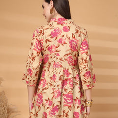 Largish Beige Floral Printed Kurta for Women