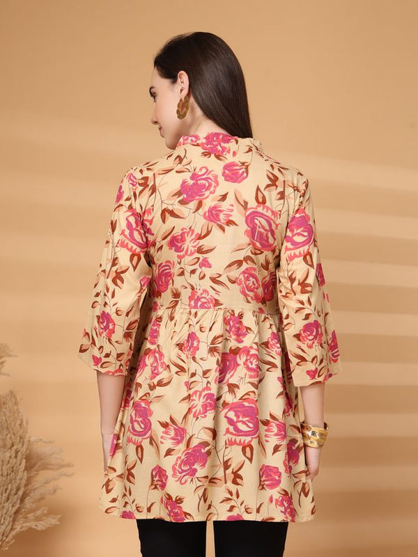 Largish Beige Floral Printed Kurta for Women