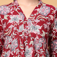 Largish Maroon Floral Printed Kurta for Women