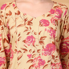 Largish Stylish Beige Rayon floral print kurti