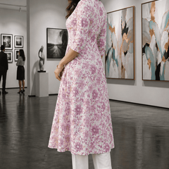 Largish Women's Rose Pink Floral Print Cotton Coat Collar Shrug